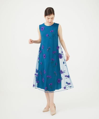 GDEAG90800 Sybilla マーガレット刺繍チュールドレス
