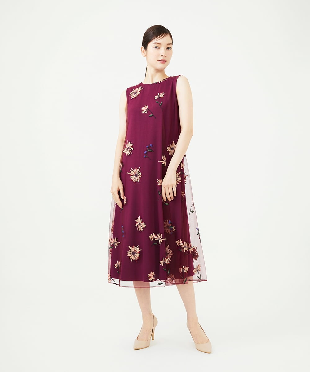 GDEAG90800 Sybilla(シビラ) 【WEB限定色あり】マーガレット刺繍チュールドレス バーガンディ