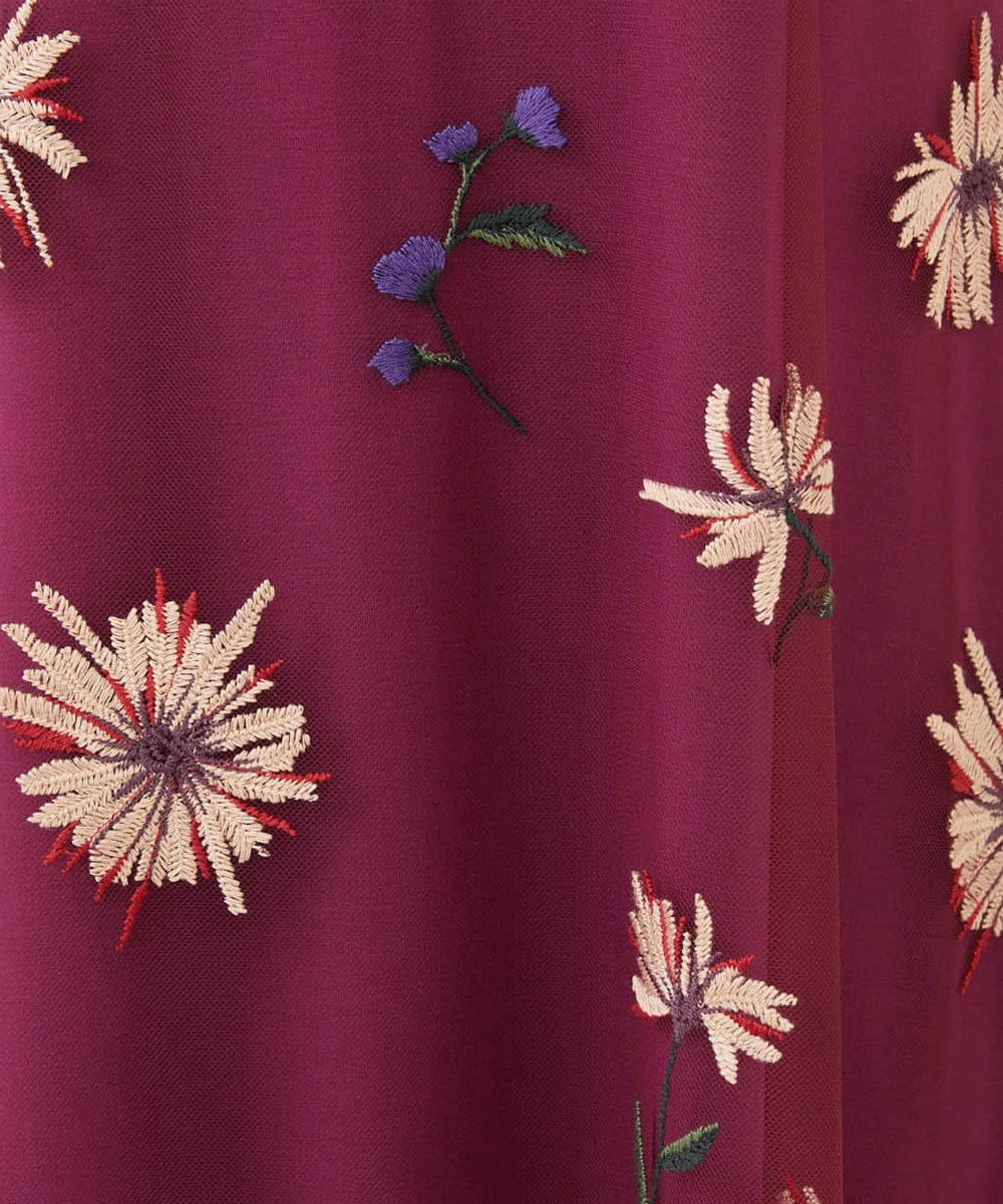 GDEAG90800 Sybilla(シビラ) マーガレット刺繍チュールドレス バーガンディ