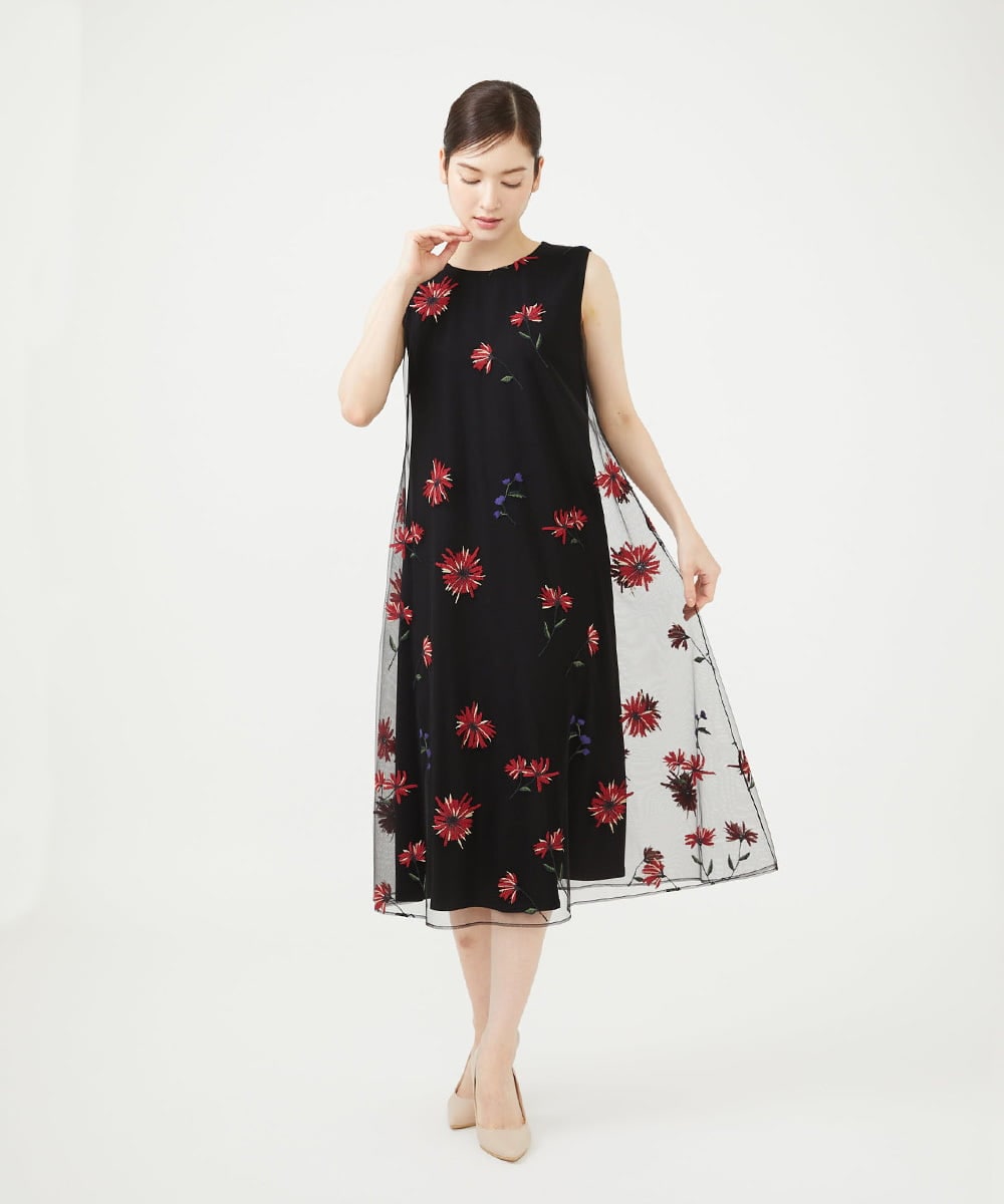 GDEAG90800 Sybilla(シビラ) マーガレット刺繍チュールドレス ブラック