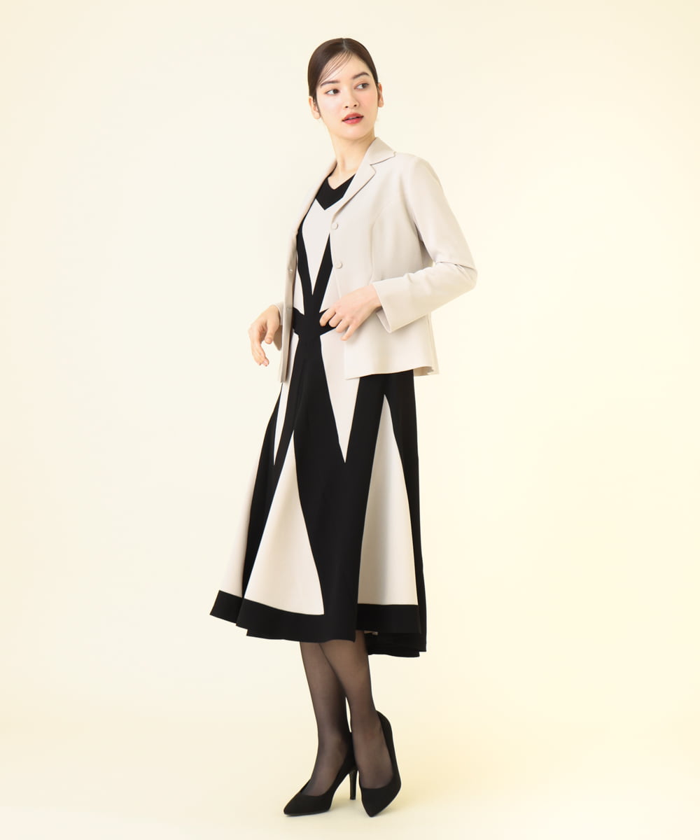 GDEEV41690 Sybilla(シビラ) トライアングルパッチワークドレス ブラック×オフホワイト