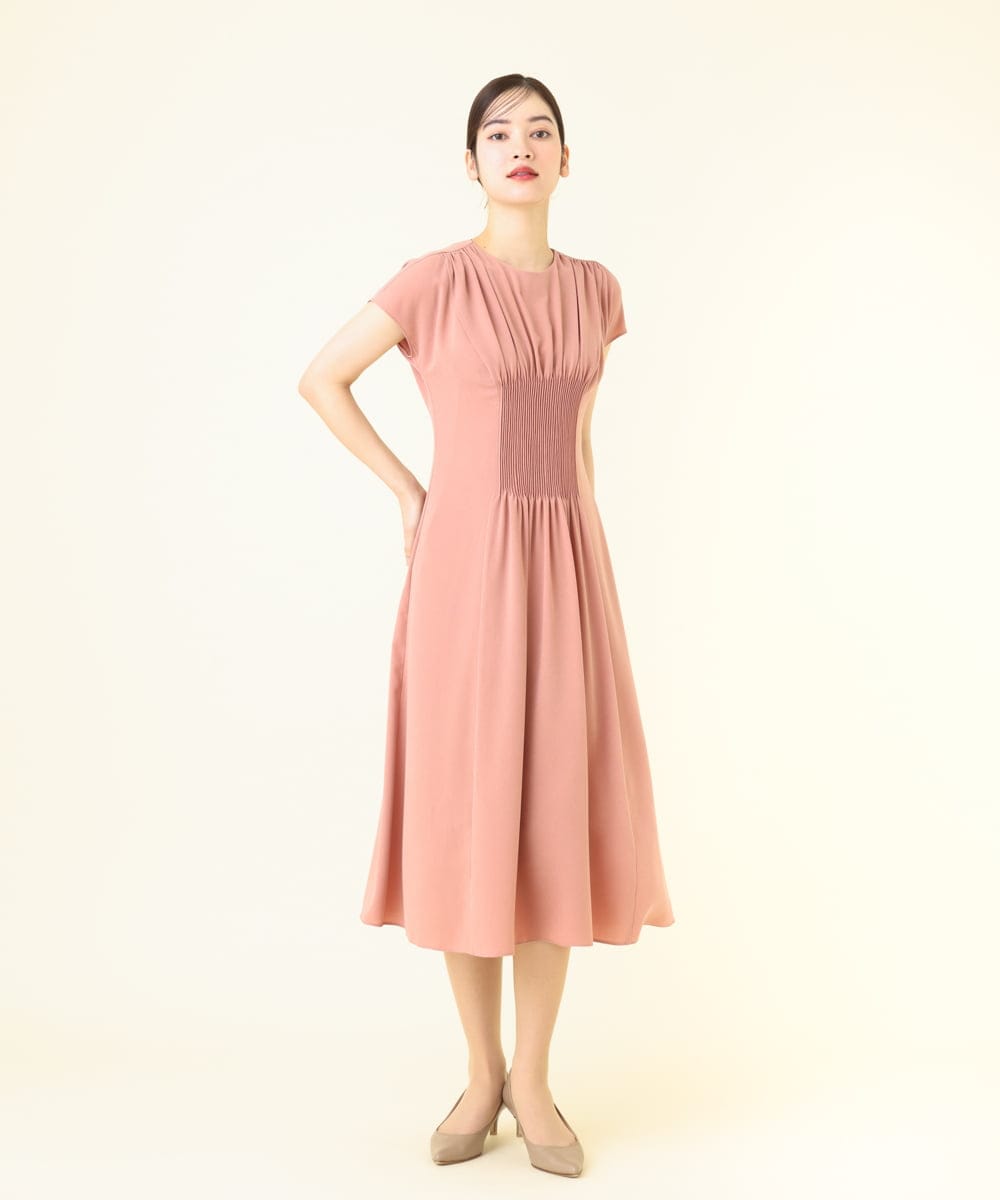 GDEEV42530 Sybilla(シビラ) ピンタックフレンチスリーブドレス サーモンピンク