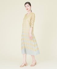 GDEGQ13600 Sybilla(シビラ) ダイヤモンドオパール七分袖ドレス イエロー