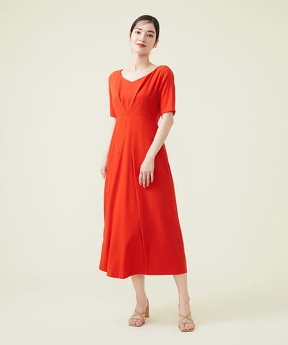 GDEGT21590  【SYBILLA DRESS】タックデザインフレアドレス＜レッド＞