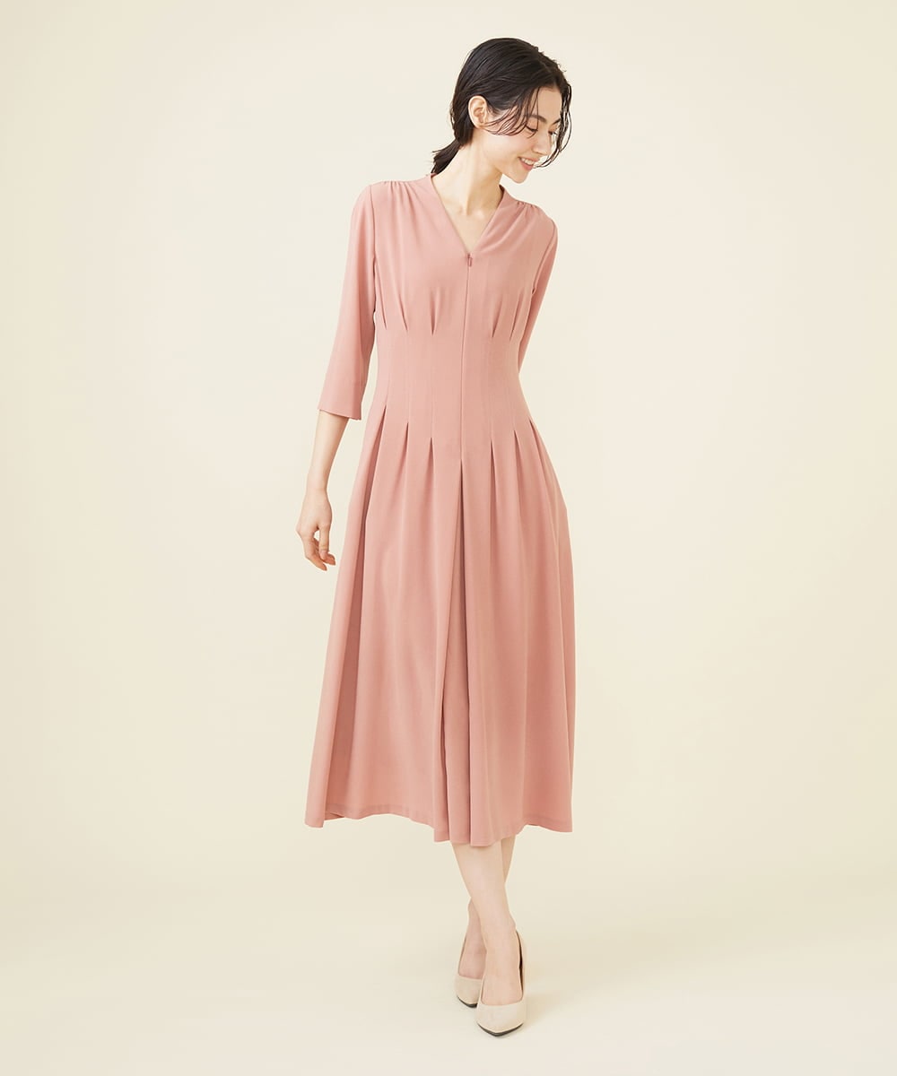 GDEGV22420 Sybilla(シビラ) タッキングデザインドレス（七分袖） ピンク