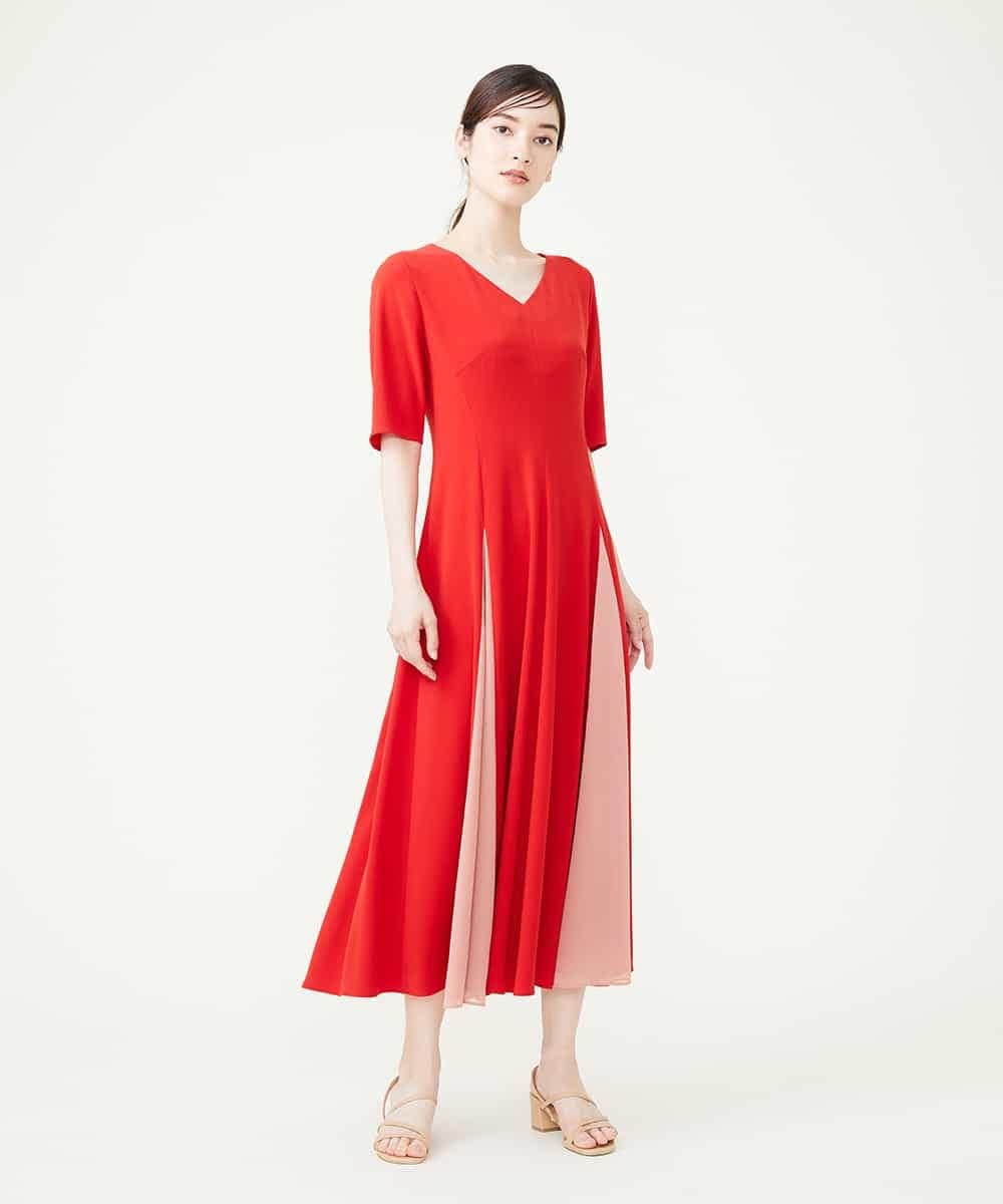 GDEHM09600 Sybilla(シビラ) バイカラープリーツドレス レッド