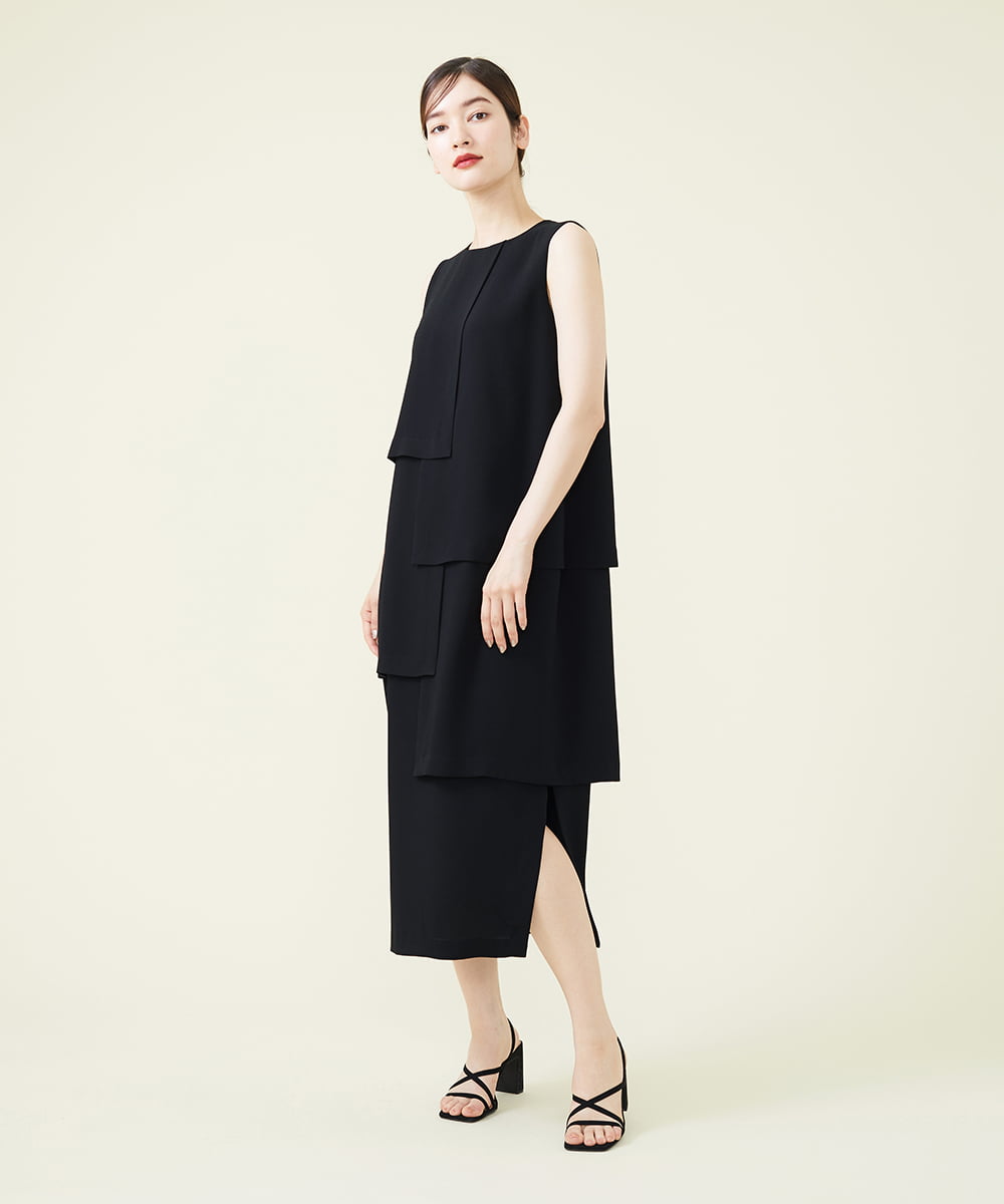 【美品】シビラ ジョーゼットタックドレス ノースリーブワンピース ブラック Mサイズ感は普段着ている