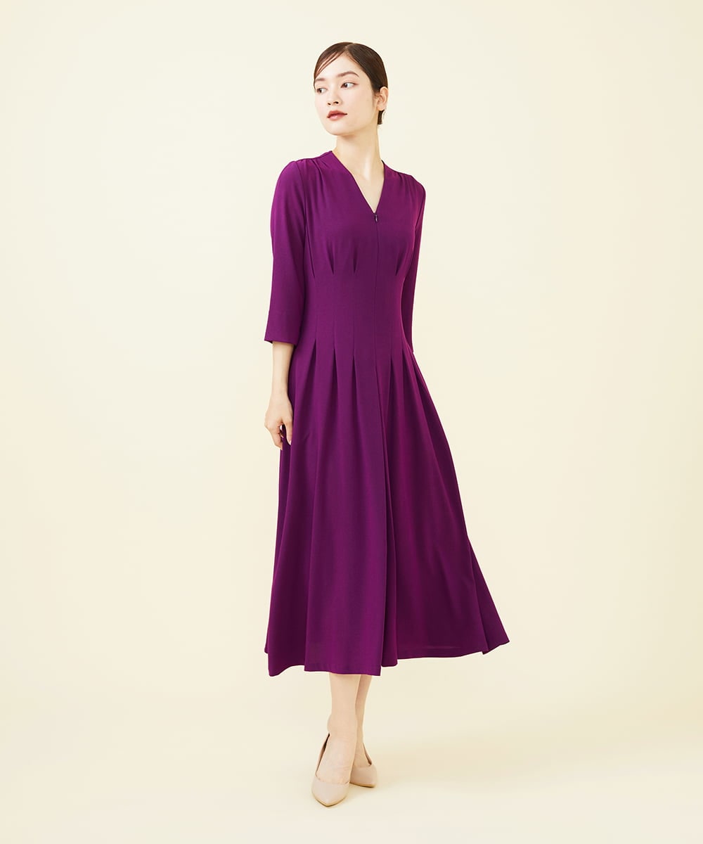 GDEJX22420 Sybilla(シビラ) タッキングデザインドレス（7分袖） パープル