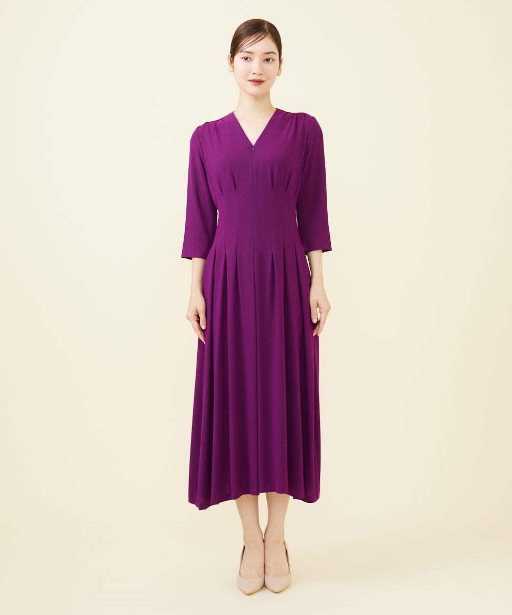 GDEJX22420 Sybilla(シビラ) タッキングデザインドレス（7分袖） パープル
