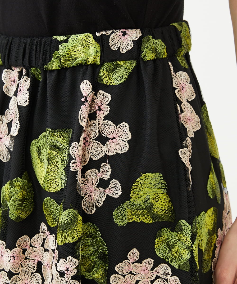 GDHAD90600 Sybilla(シビラ) アジサイ刺繍チュールスカート ブラック