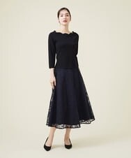 GDHET17690 Sybilla(シビラ) ケミカルフラワーレーススカート ネイビー