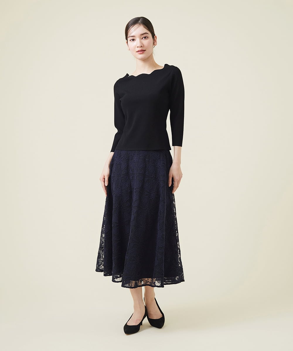 GDHET17690 Sybilla(シビラ) ケミカルフラワーレーススカート ネイビー