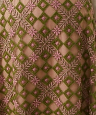 GDHEU02500 Sybilla(シビラ) ブロックエンブロイダリーチュールスカート ピンク×グリーン