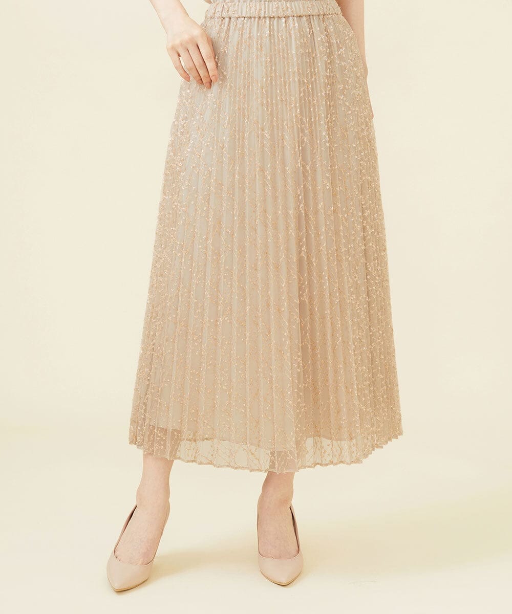 GDHJW16690 Sybilla(シビラ) ラメチュールプリーツスカート ベージュ