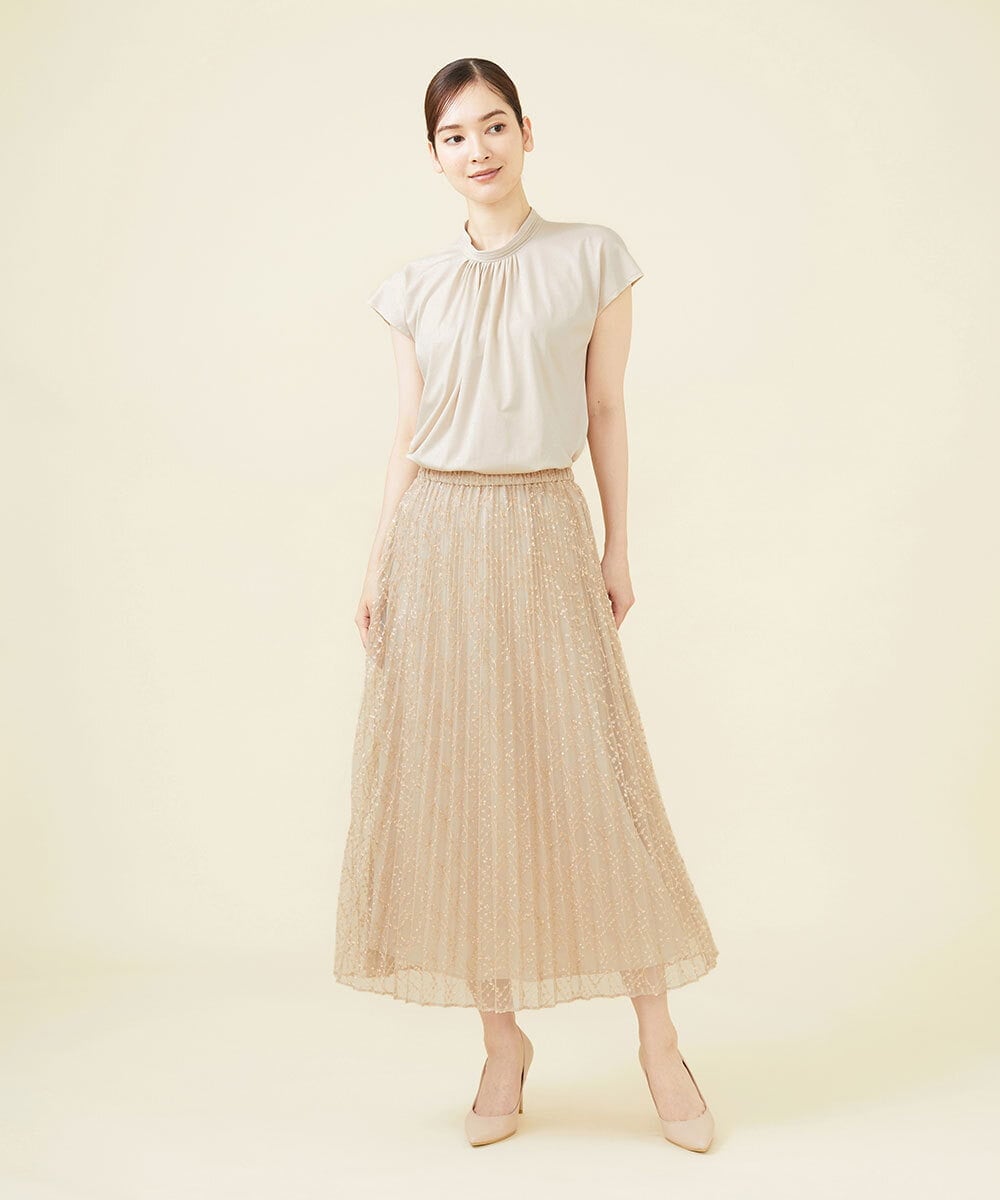 GDHJW16690 Sybilla(シビラ) ラメチュールプリーツスカート ベージュ