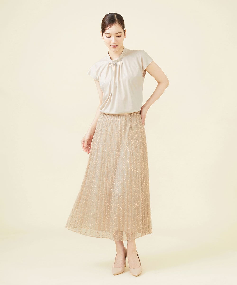 GDHJW16690 Sybilla(シビラ) ラメチュールプリーツスカート ベージュ