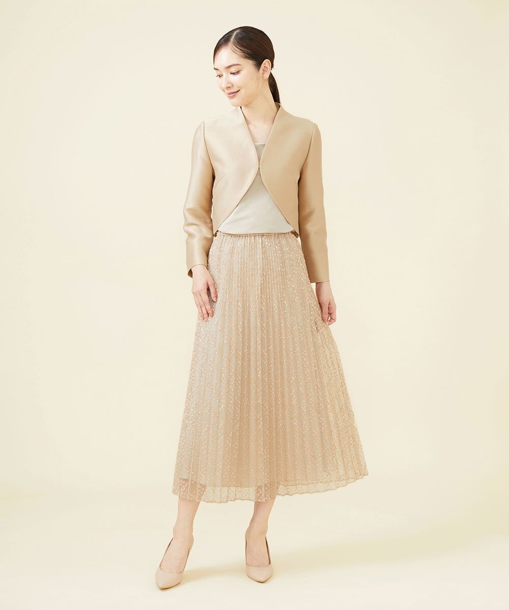 GDHJW16690 Sybilla(シビラ) ラメチュールプリーツスカート ベージュ