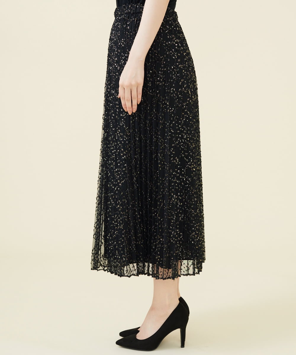 GDHJW16690 Sybilla(シビラ) ラメチュールプリーツスカート ブラック