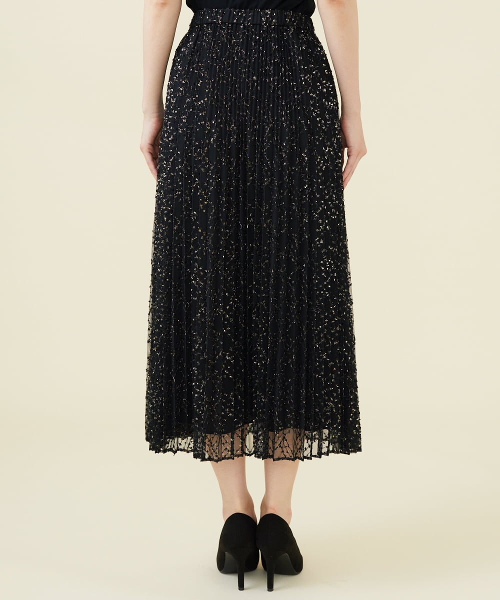 GDHJW16690 Sybilla(シビラ) ラメチュールプリーツスカート ブラック