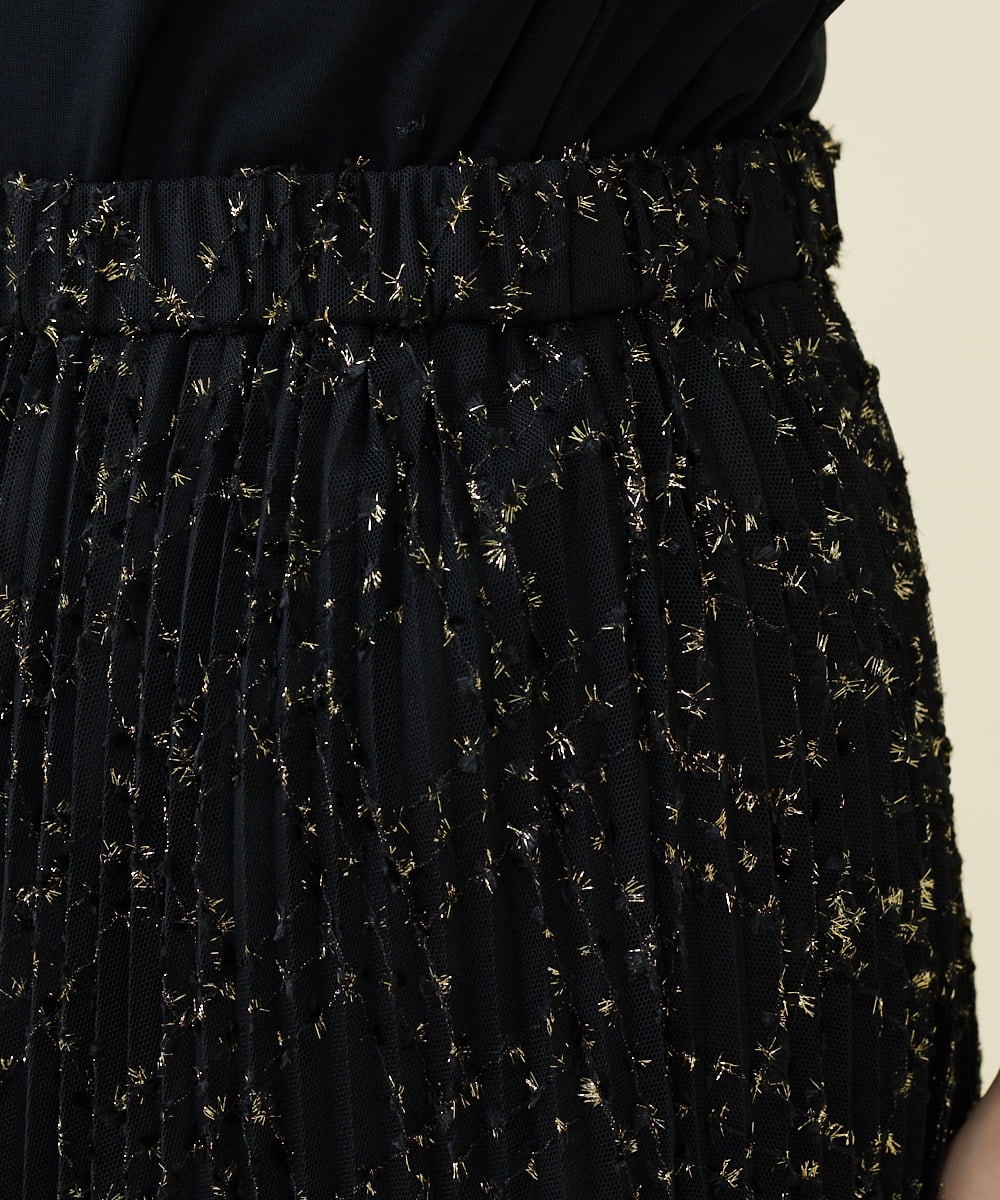 GDHJW16690 Sybilla(シビラ) ラメチュールプリーツスカート ブラック