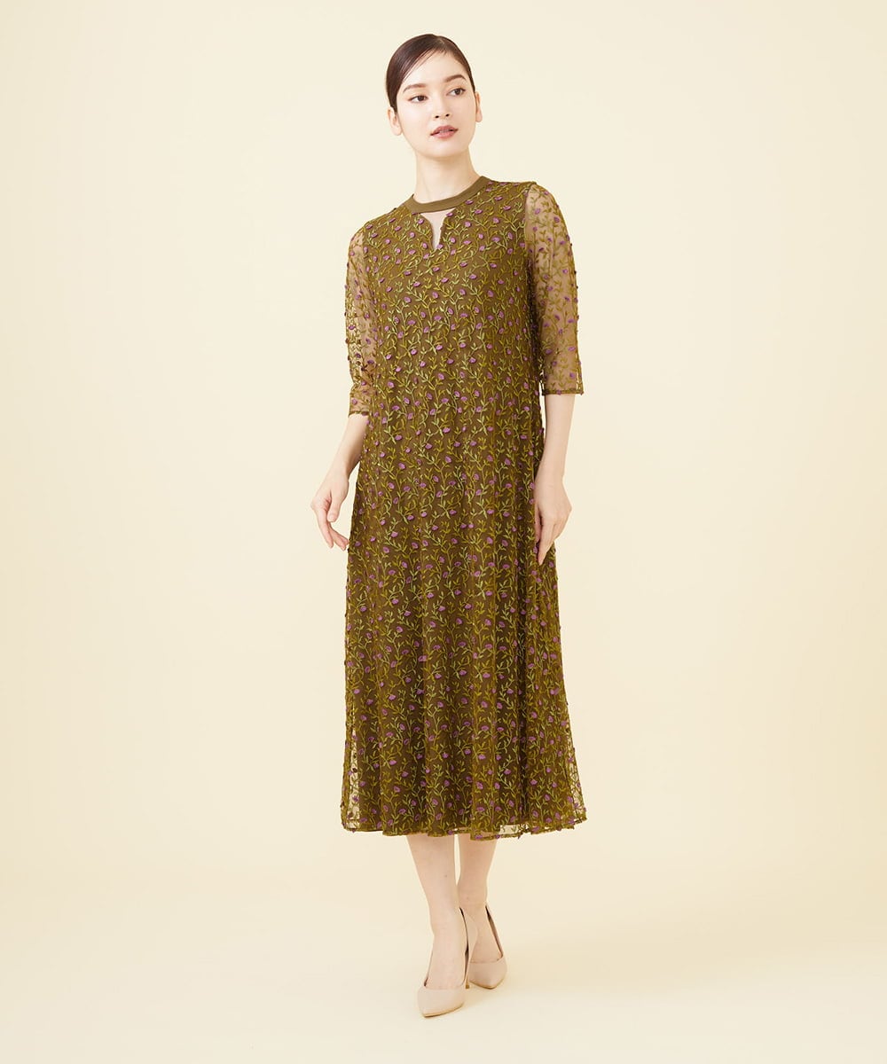 美品 Sybilla シビラ 平織りリネン混紡 ロングワンピース ドレス 40 ワンピース