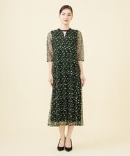 GDPAA04790 Sybilla(シビラ) スピンクルフラワー刺繍チュールドレス ブラック×ホワイト