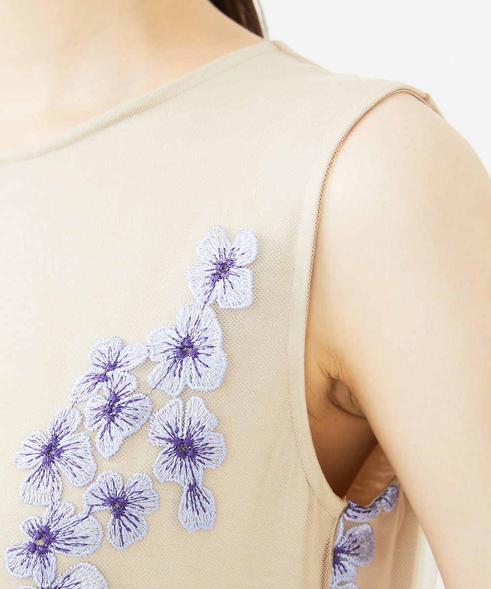 GDPAD90900 Sybilla(シビラ) アジサイ刺繍チュールドレス ベージュ