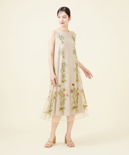 GDPEV95630 Sybilla フラワー刺繍チュールノースリーブドレス