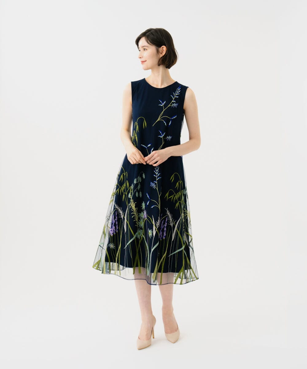 GDPGE90800 Sybilla(シビラ) リーフ刺繍チュールドレス ネイビー