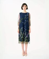 GDPGE91800 Sybilla(シビラ) リーフ刺繍チュールドレス(7分袖) ネイビー