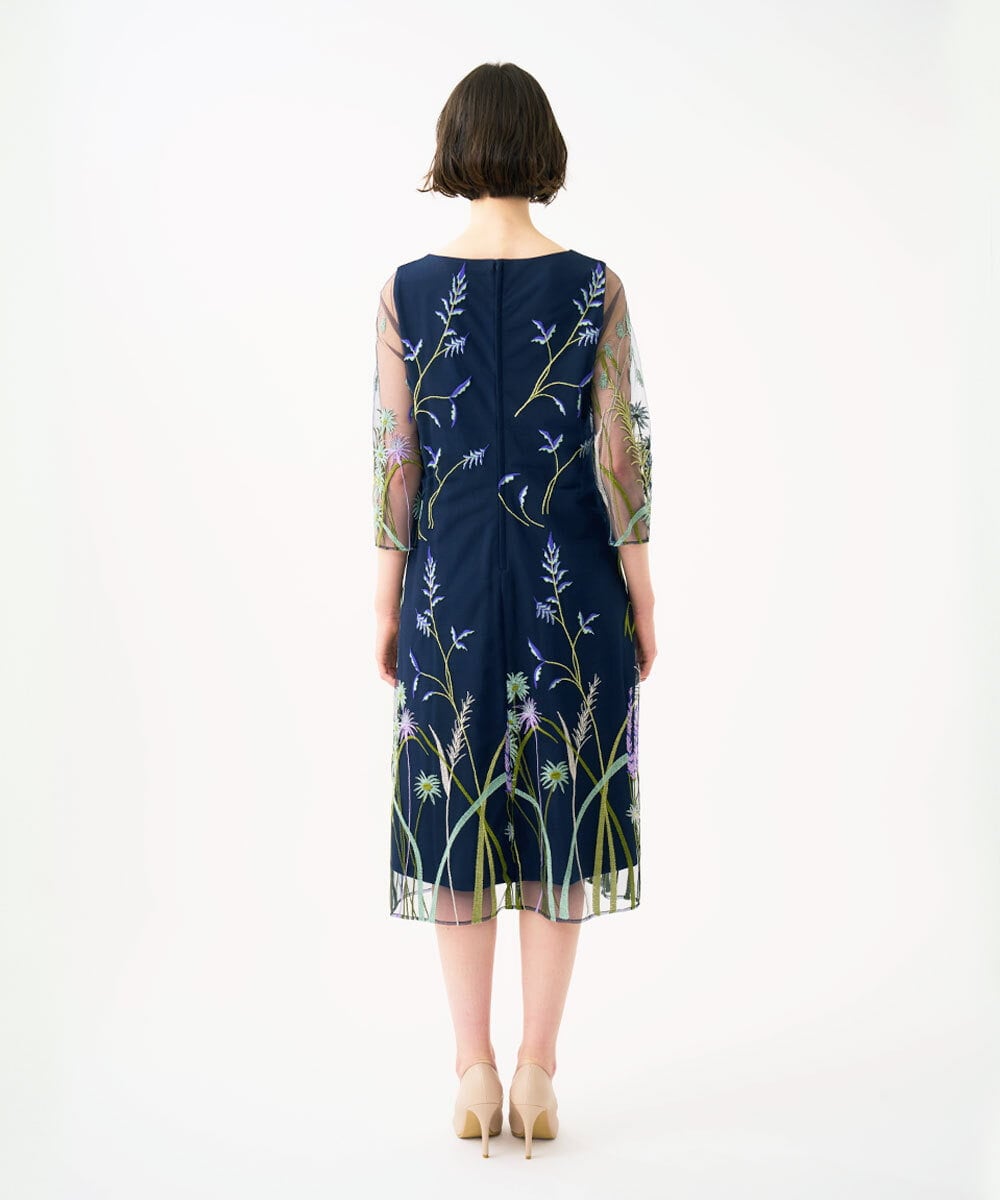 GDPGE91800 Sybilla(シビラ) リーフ刺繍チュールドレス(7分袖) ネイビー