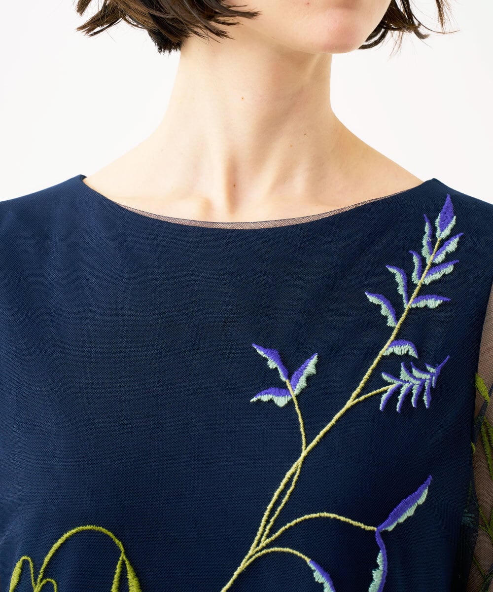 GDPGE91800 Sybilla(シビラ) リーフ刺繍チュールドレス(7分袖) ネイビー