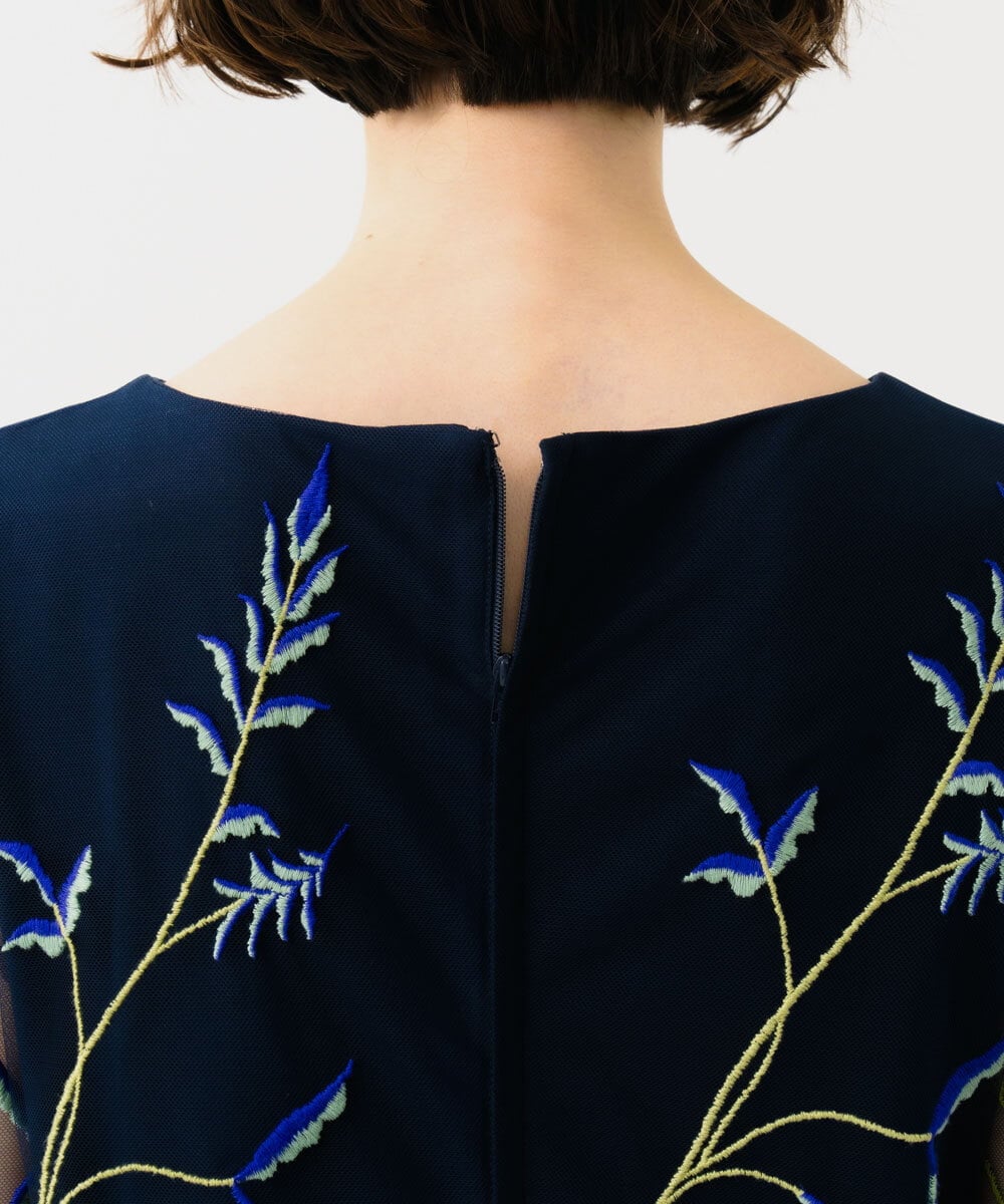 GDPGE91800 Sybilla(シビラ) リーフ刺繍チュールドレス(7分袖) ネイビー