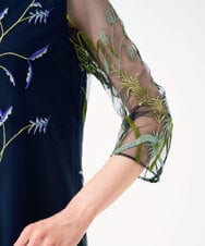 GDPGE91800 Sybilla(シビラ) リーフ刺繍チュールドレス(7分袖) ネイビー