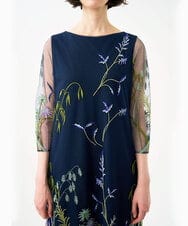 GDPGE91800 Sybilla(シビラ) リーフ刺繍チュールドレス(7分袖) ネイビー