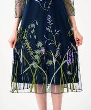 GDPGE91800 Sybilla(シビラ) リーフ刺繍チュールドレス(7分袖) ネイビー