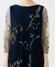 GDPGE91800 Sybilla(シビラ) リーフ刺繍チュールドレス(7分袖) ネイビー