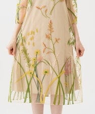 GDPGE91800 Sybilla(シビラ) リーフ刺繍チュールドレス(7分袖) ベージュ