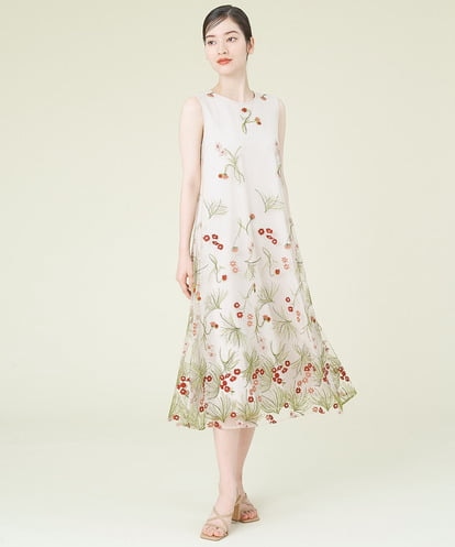 GDPGQ07560 Sybilla ボタニカル刺繍チュールノースリーブドレス