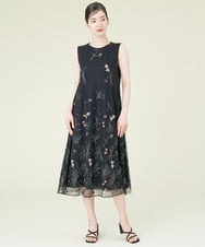 GDPGQ07560 Sybilla(シビラ) ボタニカル刺繍チュールノースリーブドレス ブラック