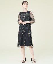 GDPGQ08590 Sybilla(シビラ) 【広瀬アリスさん ドラマ着用】ボタニカル刺繍チュールスリーブドレス ブラック
