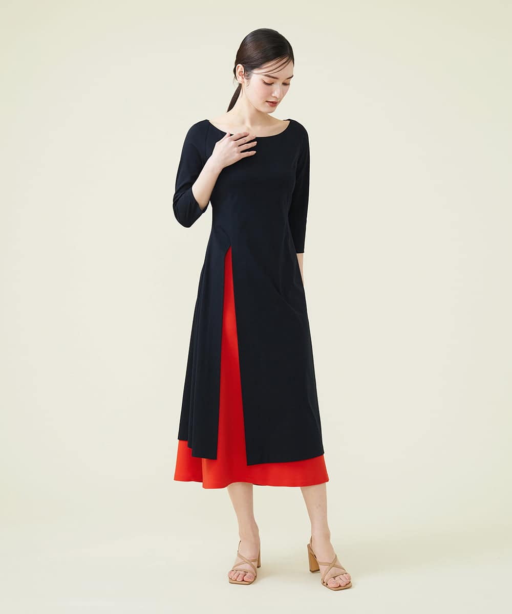 GDPGT18450 Sybilla(シビラ) 【SYBILLA DRESS】フロントスリット スカート付きジャージードレス ブラック×レッド