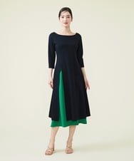 GDPGT18450 Sybilla(シビラ) 【SYBILLA DRESS】フロントスリット スカート付きジャージードレス ブラック×グリーン