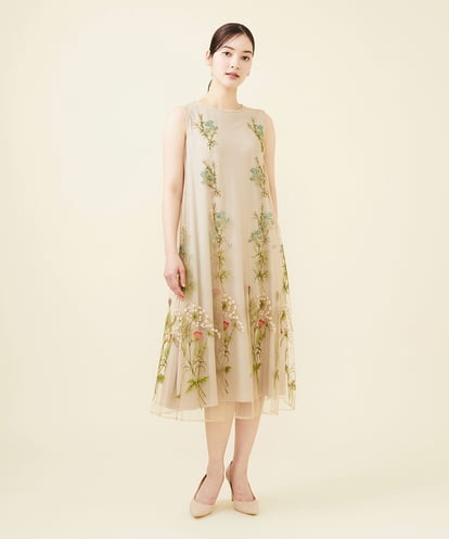 GDPGW81630 Sybilla フラワー刺繍チュールノースリーブドレス