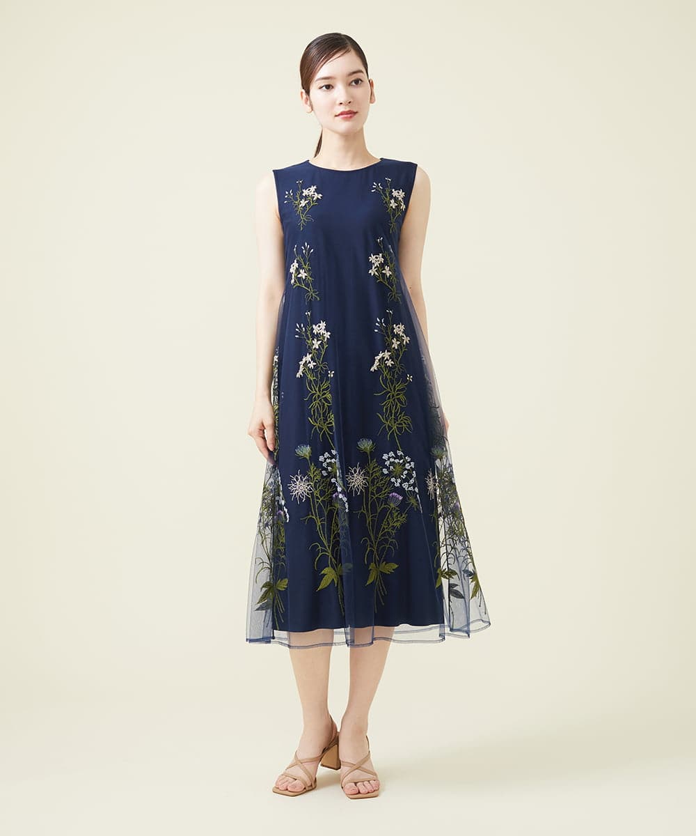 フラワー刺繍チュールノースリーブドレス(ドレス) | Sybilla(シビラ