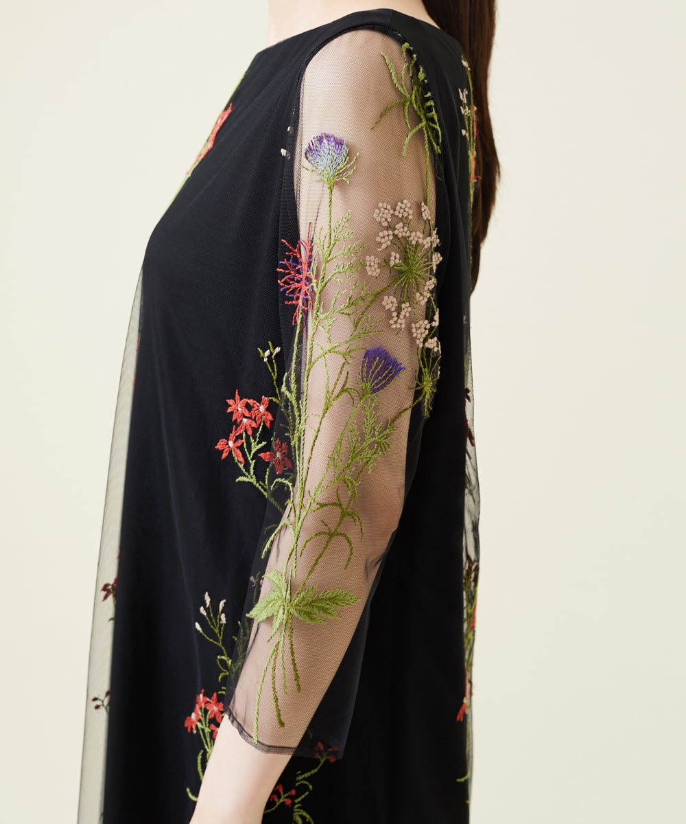 フラワー刺繍チュールスリーブドレス(ドレス) | Sybilla(シビラ 