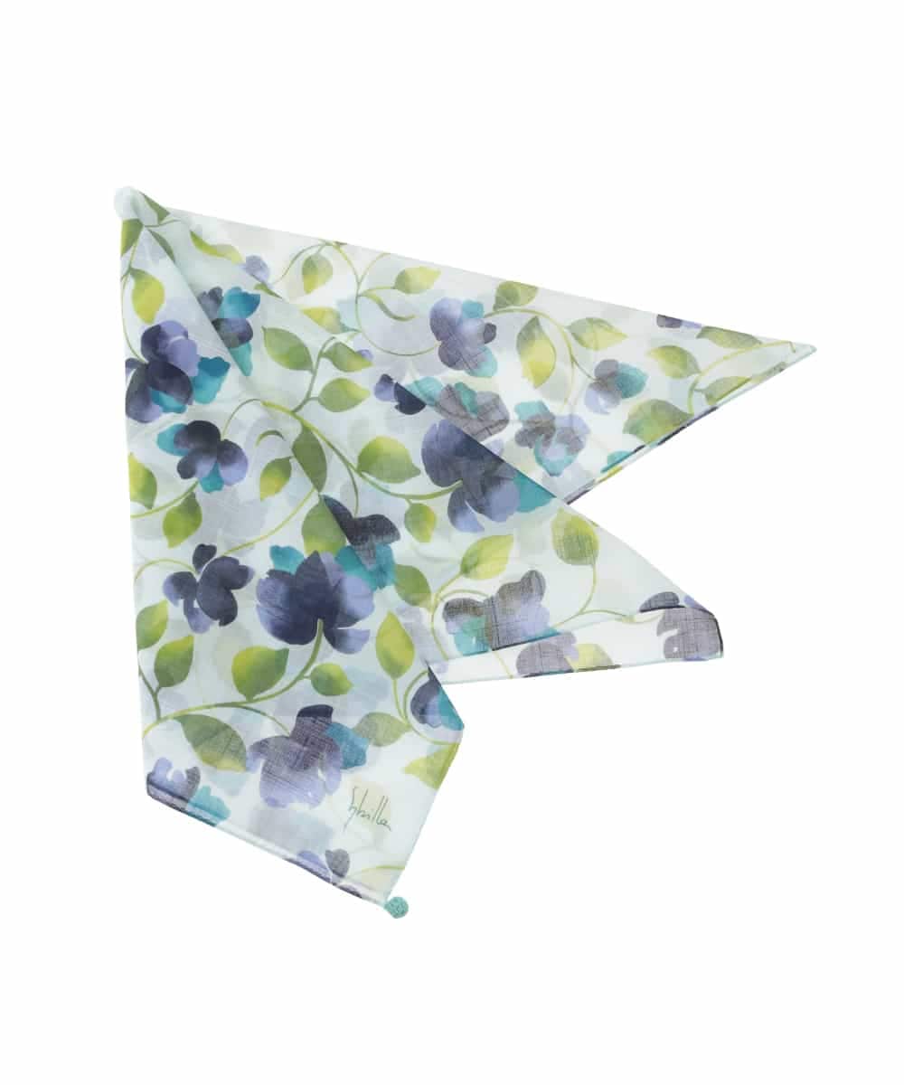GE9GD01015 Sybilla(シビラ) グラデーション調花柄ハンカチ ブルー