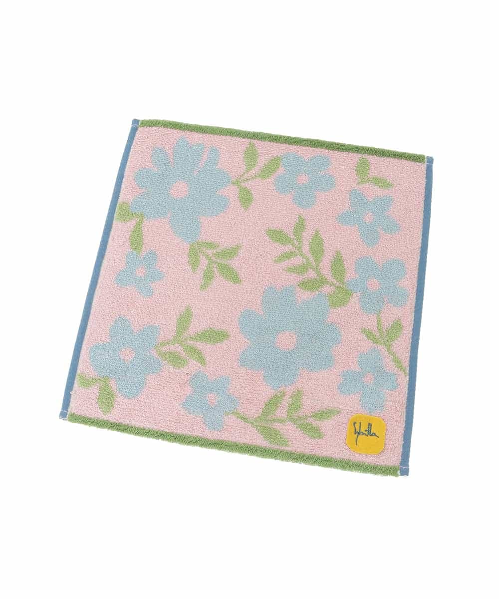 GE9GE03006 Sybilla(シビラ) カラフルフラワー柄タオルハンカチ ライトピンク×ライトブルー
