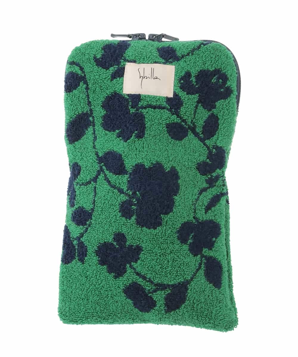 GE9GE06012 Sybilla(シビラ) ボタニカル柄ファスナー付きタオル グリーン系