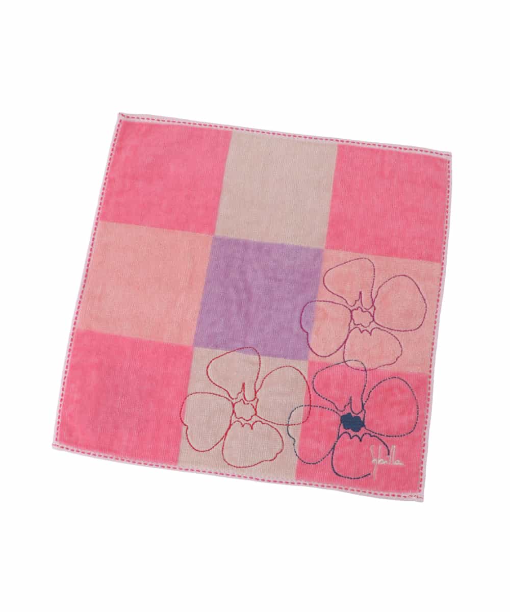 GE9GV05006 Sybilla(シビラ) ブロッキングカラーフラワー刺繍ハンカチ ピンク